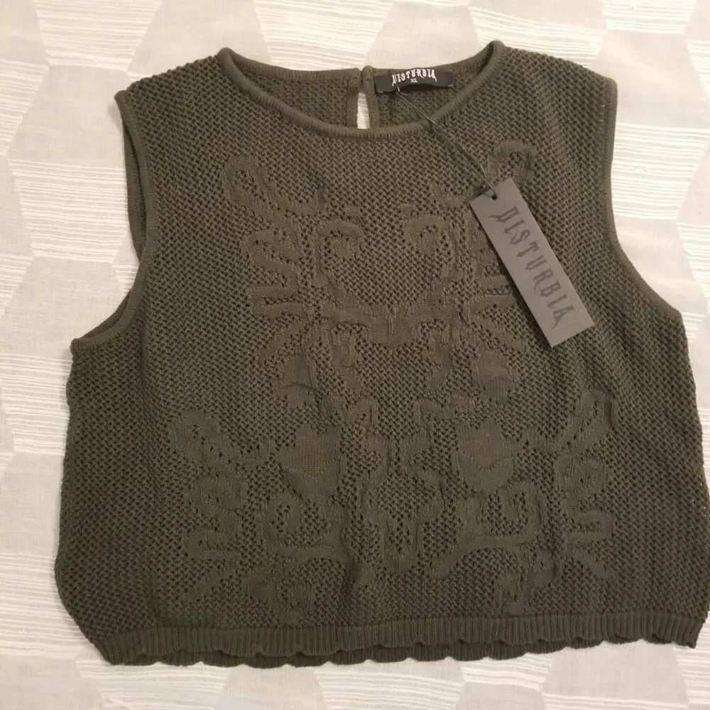 NWT Disturbia Tulip Jacquard Knit Crop Top - Picture 5 of 9